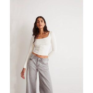 Madewell Cream Long Sleeve Crop Top